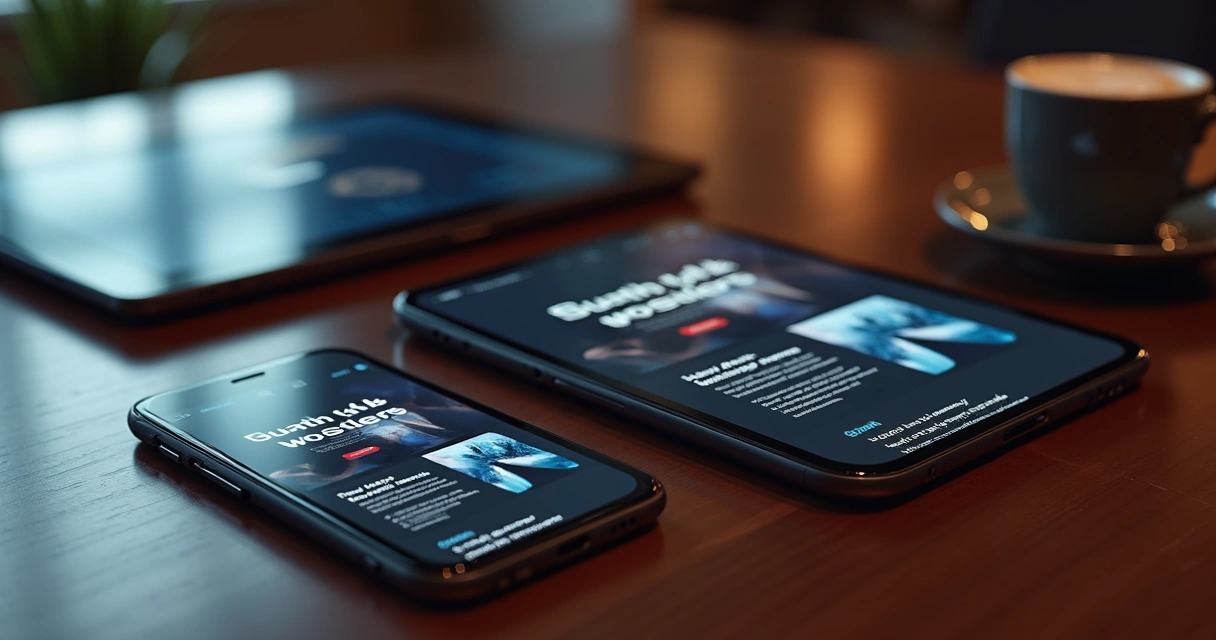 Modern website displayed on multiple mobile devices