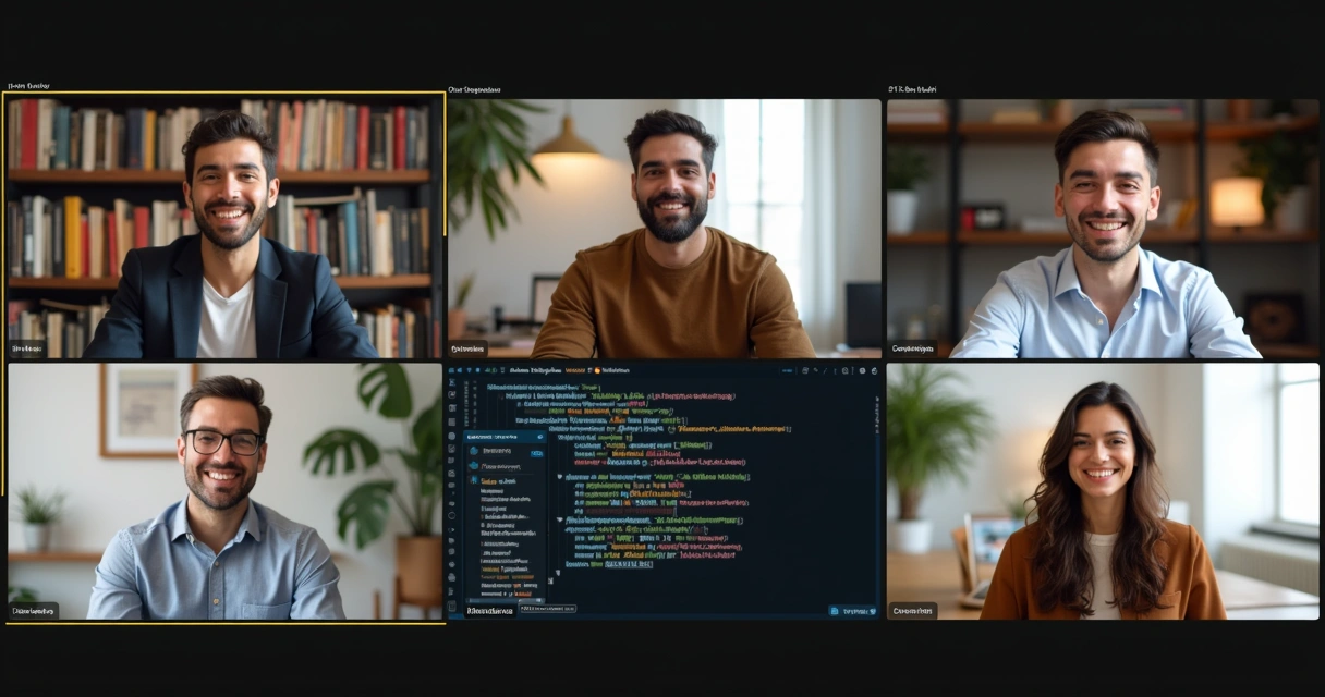 Remote web development team collaborating via video call 