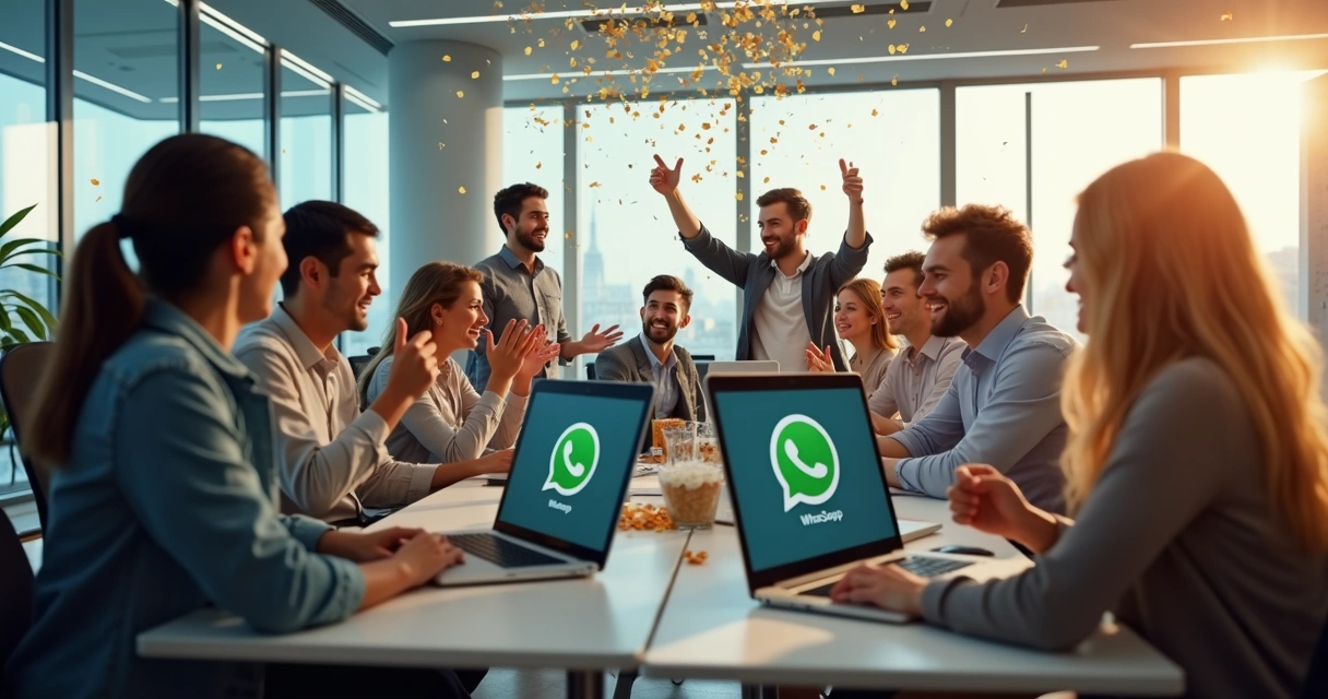 Equipe festejando o sucesso de um lançamento digital com WhatsApp 