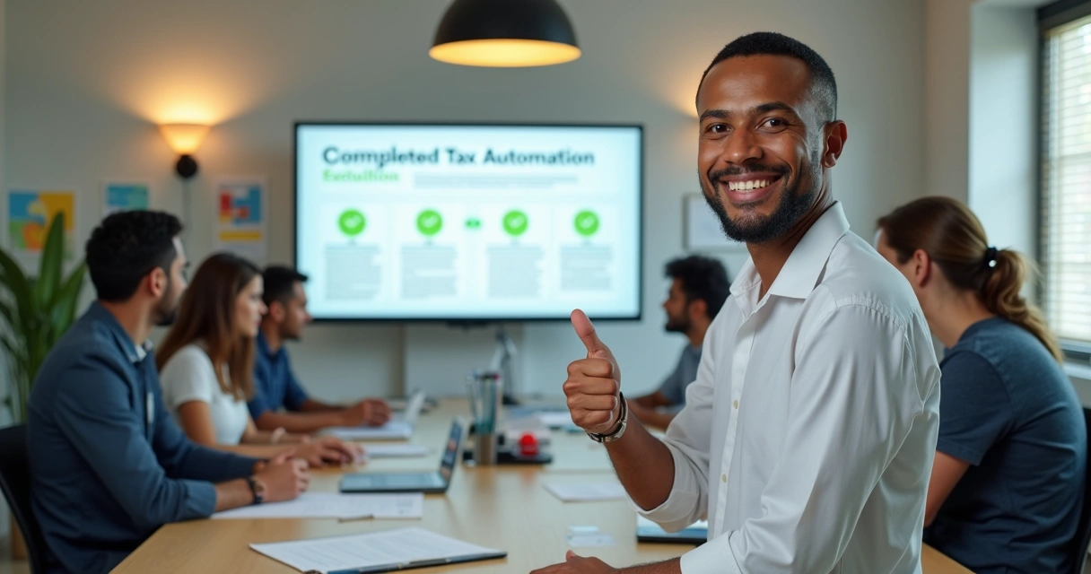 Contador comemorando implantação bem-sucedida de automação tributária