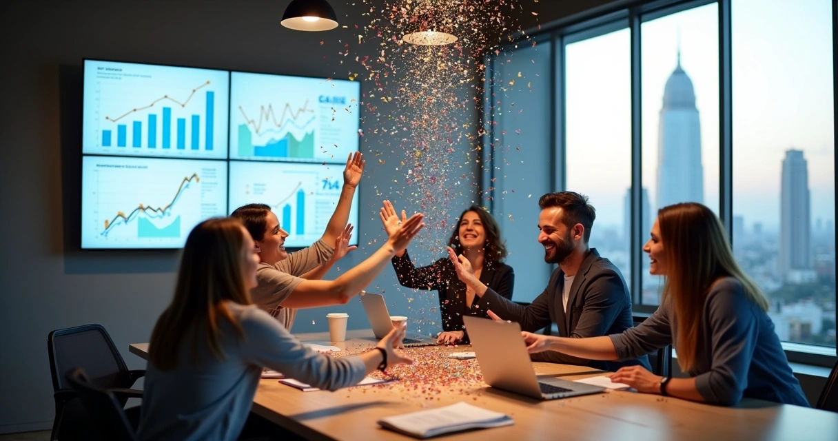 Equipe comemorando sucesso de campanha digital em São Paulo 