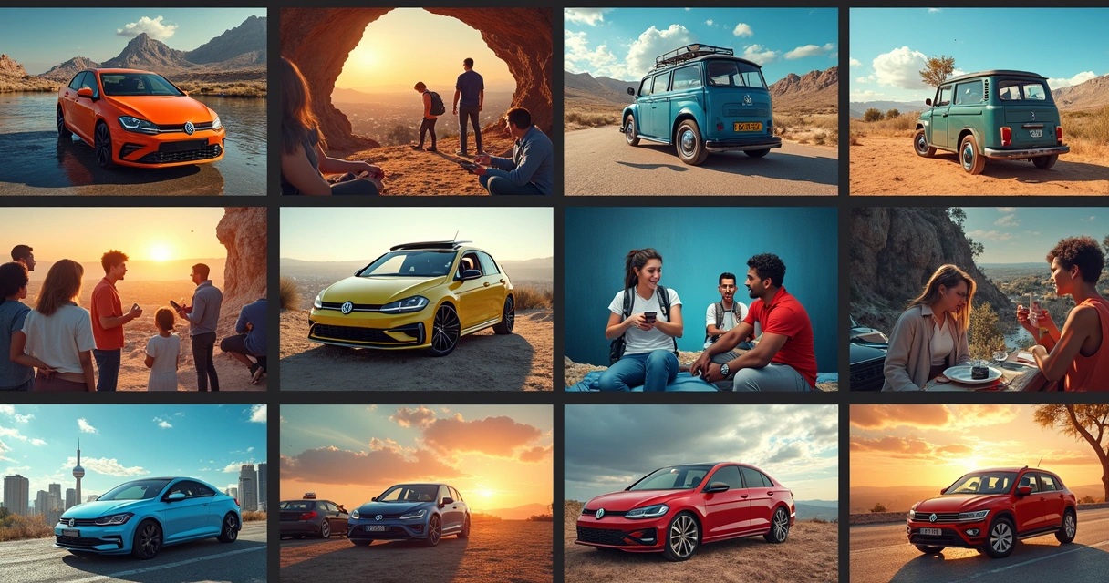 Colagem de campanhas autênticas da Nike e Volkswagen 