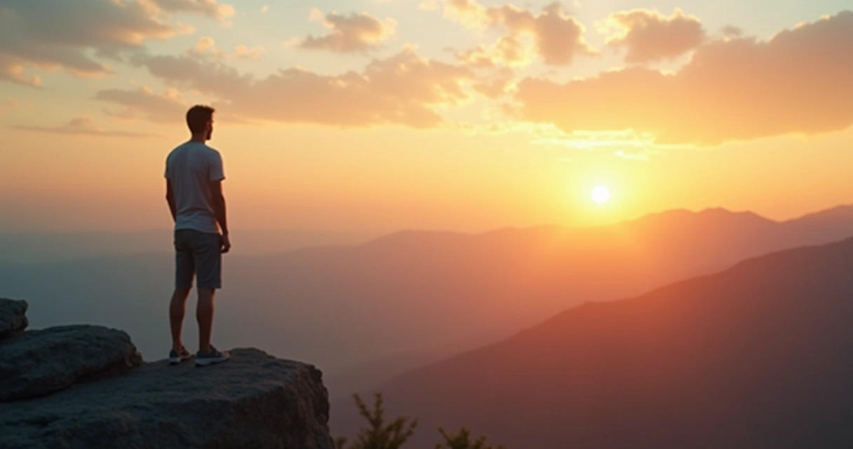 Pessoa refletindo diante de paisagem ampla, símbolo de sucesso multidimensional