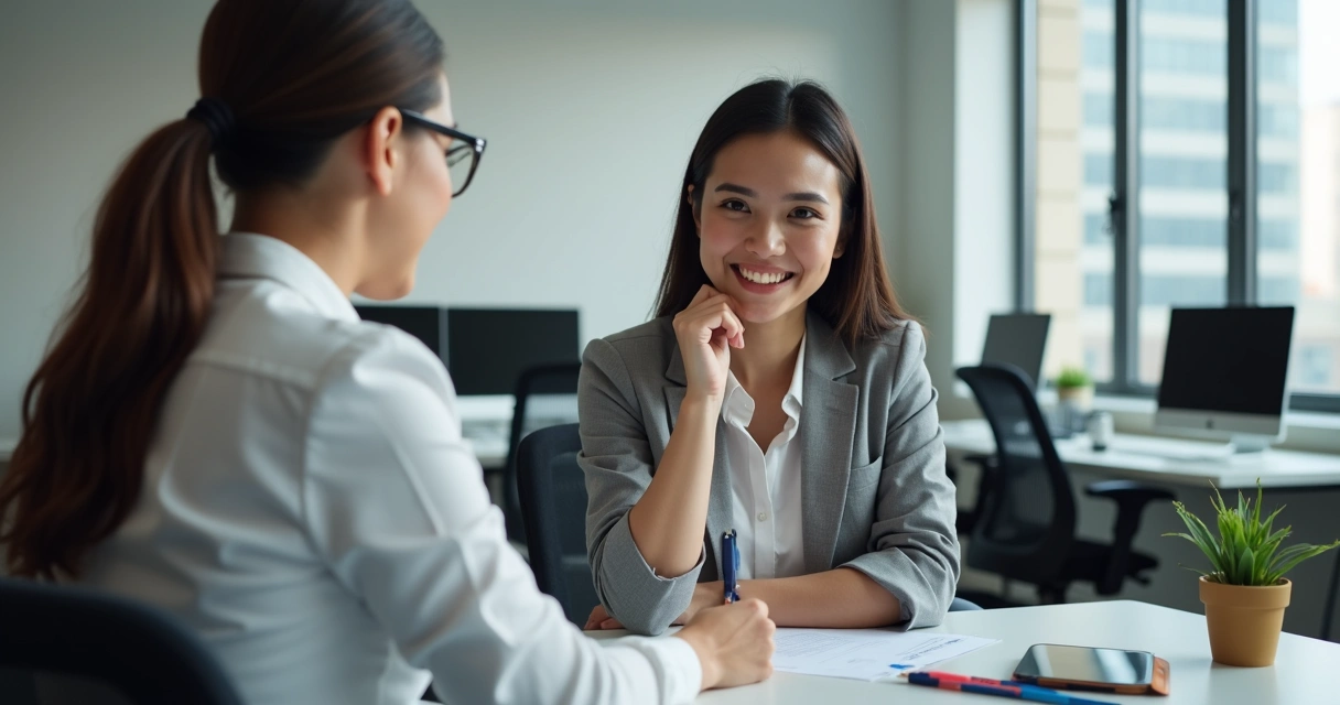 Pessoa sorridente recebendo atendimento pós-venda em ambiente de escritório 