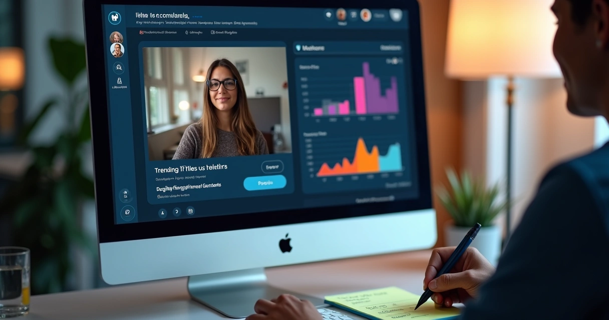 Editor exibindo sugestão de título e hashtags para um vídeo 