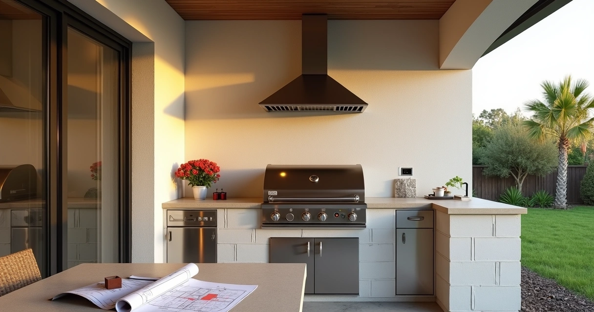 Central Florida summer kitchen with fire-rated wall behind grill 