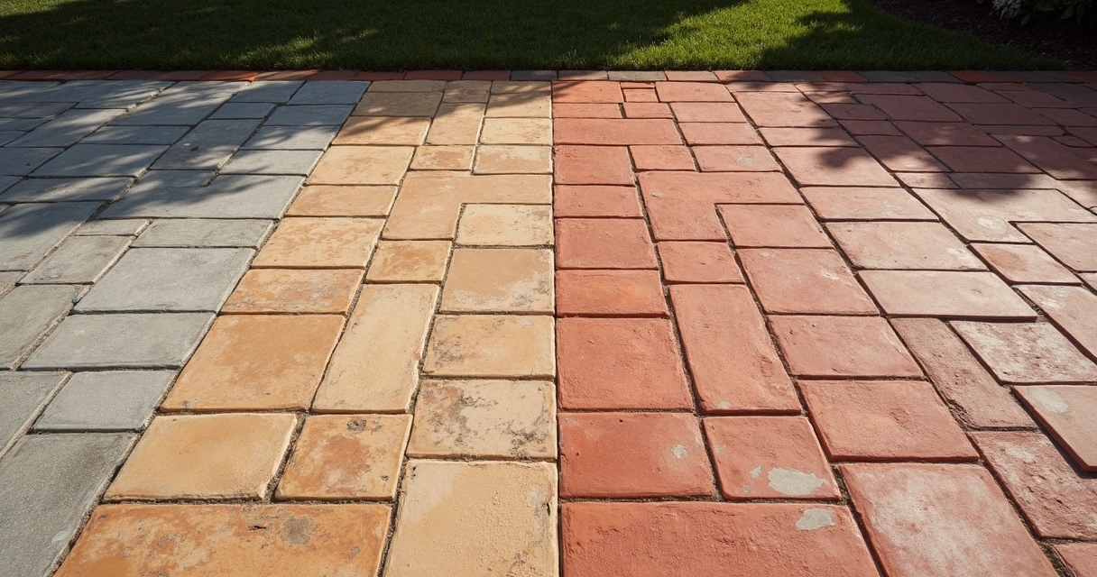 Various paver color samples under sunlight