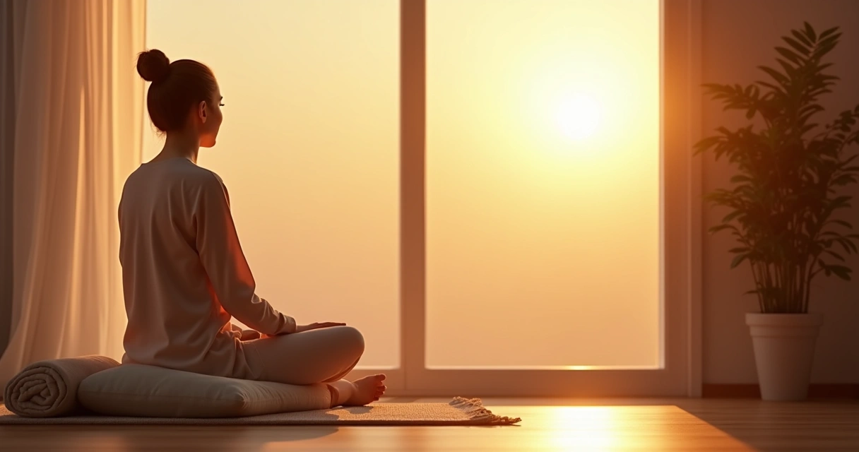 Person sitting by a window at sunrise in quiet reflection 