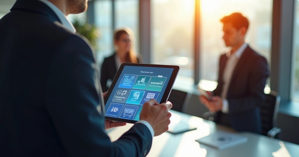 Tela de super app sindical com diversos módulos em destaque 