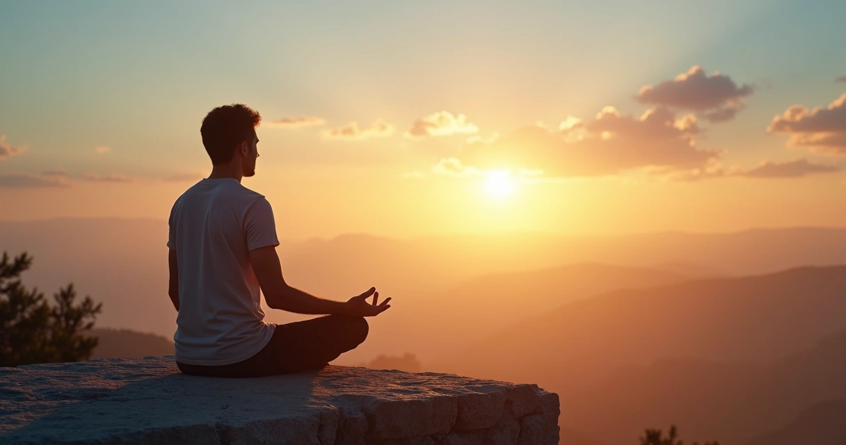 Pessoa em meditação diante de sombras que se afastam 