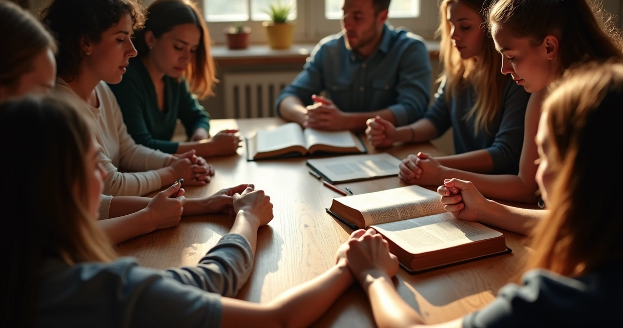 Grupo reunido de mãos dadas em oração 