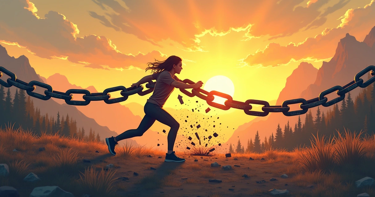 Persona rompiendo cadenas que la atan a la perfección 
