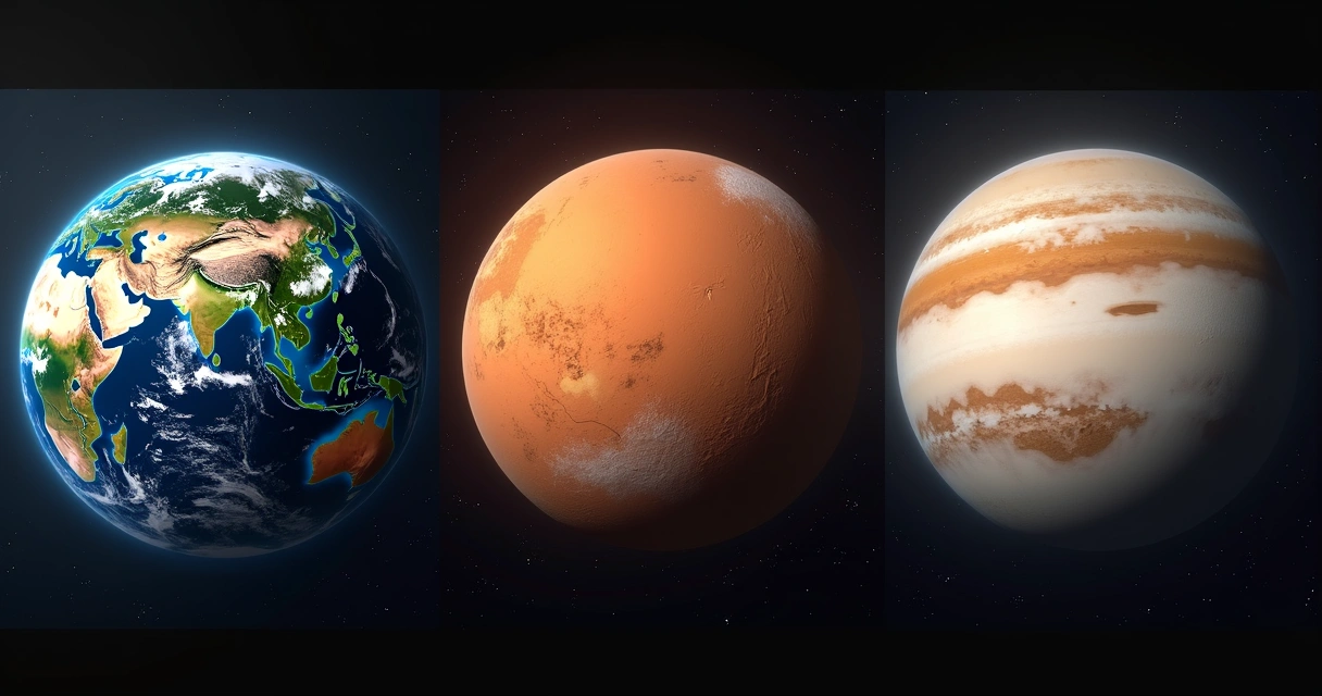 Comparação visual de superfícies de planetas com diferentes idades geológicas