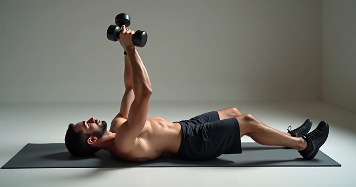 Pessoa de bruços fazendo superman com halteres 