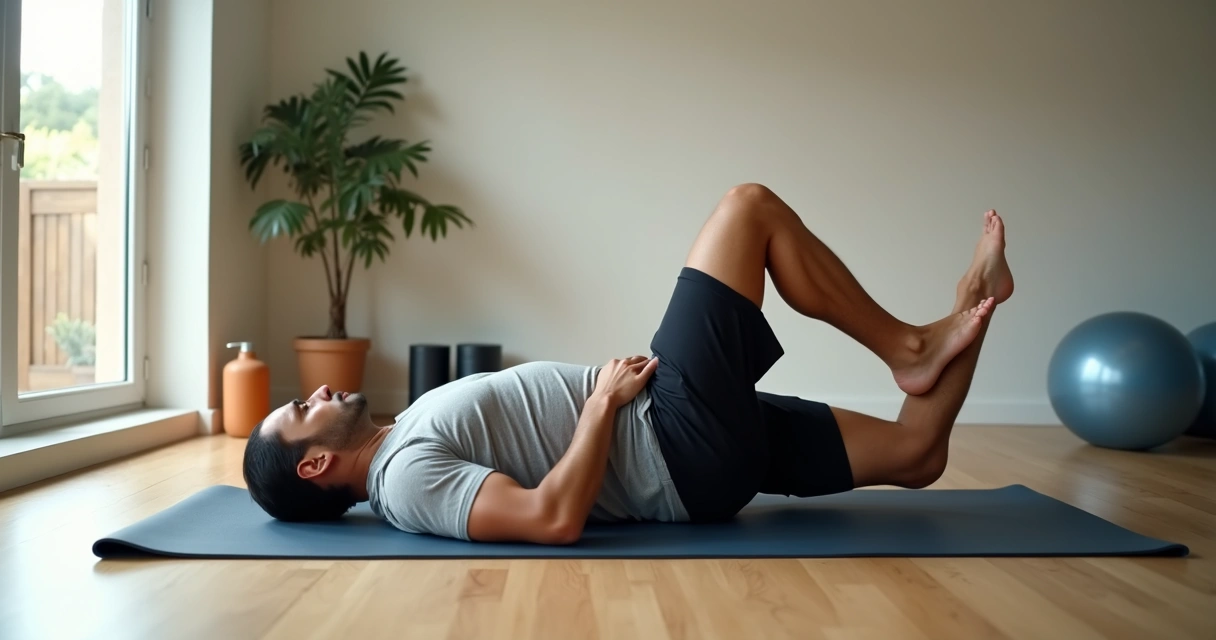 Pessoa fazendo exercício superman dinâmico em tapete de treino no chão 