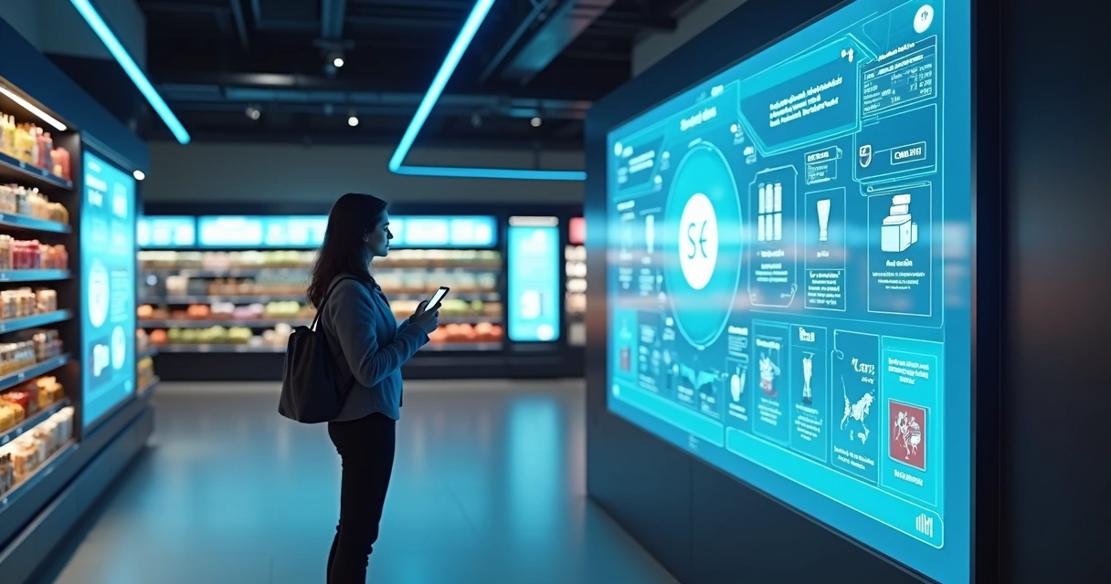 Setor de delivery de supermercado com assistente de inteligência artificial sugerindo produtos 