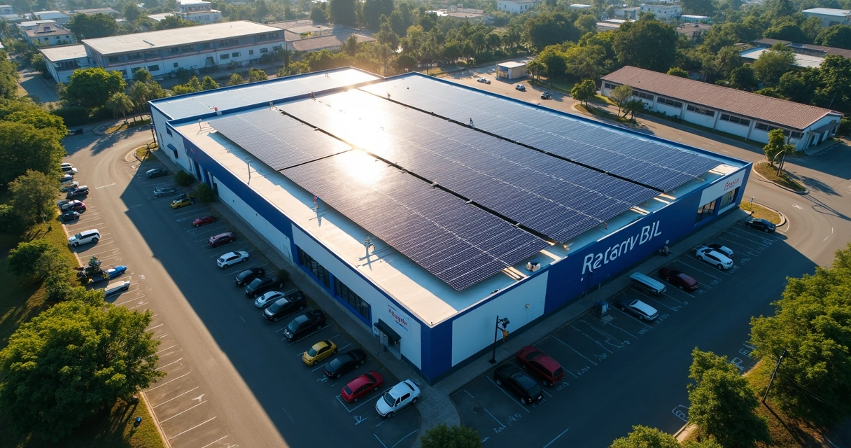 Supermercado em Rondônia com painéis solares no telhado 