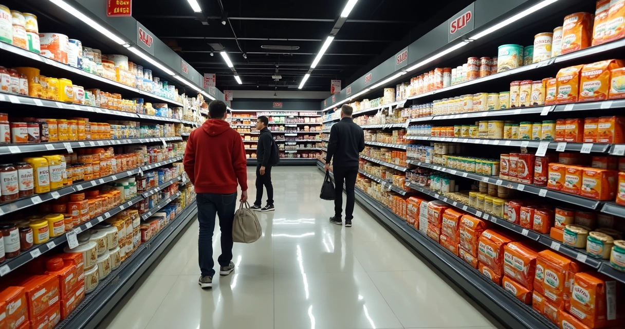 Prateleira de supermercado com vários produtos proteicos 