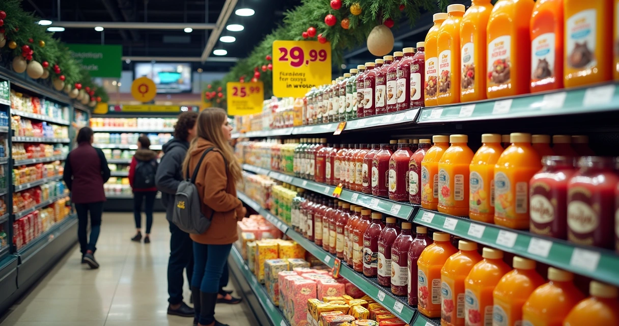 Exposição especial de produtos sazonais em supermercado 