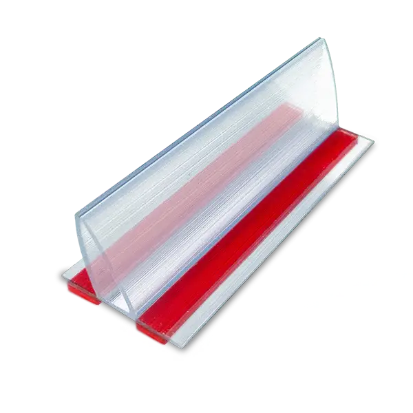 Suporte de acrílico transparente para sinalização com base vermelha