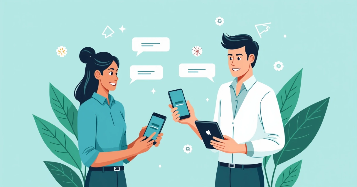 Pessoa sorrindo enquanto recebe suporte automático por aplicativos de mensagem em seu smartphone