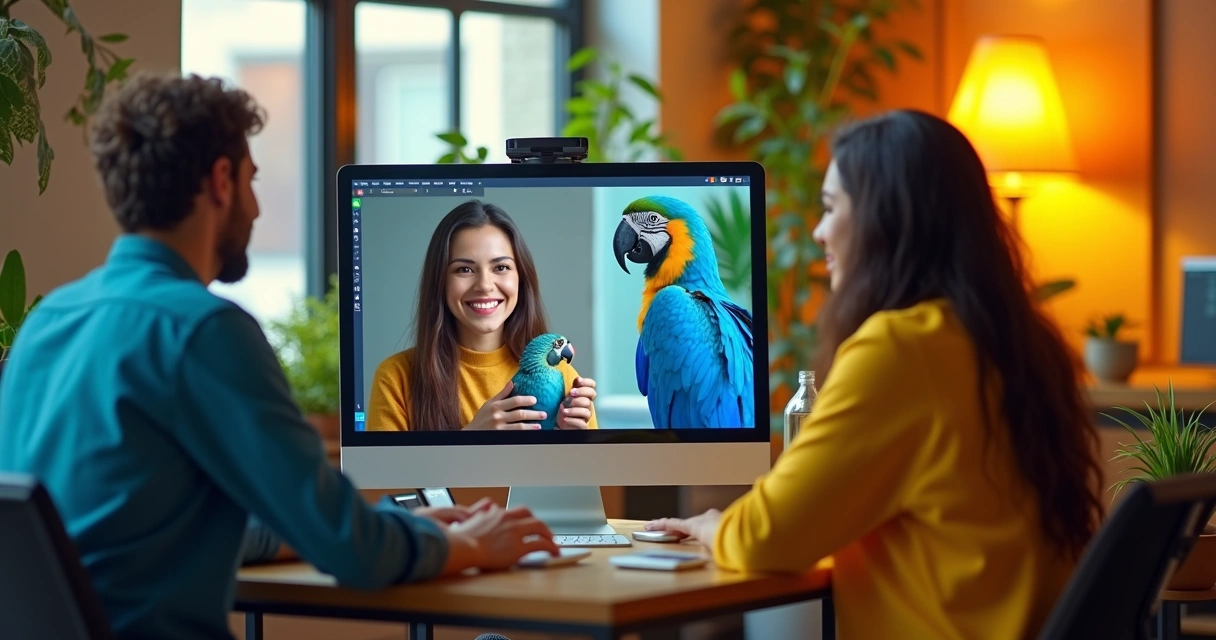 Equipe de suporte brasileira atendendo cliente em videoconferência 