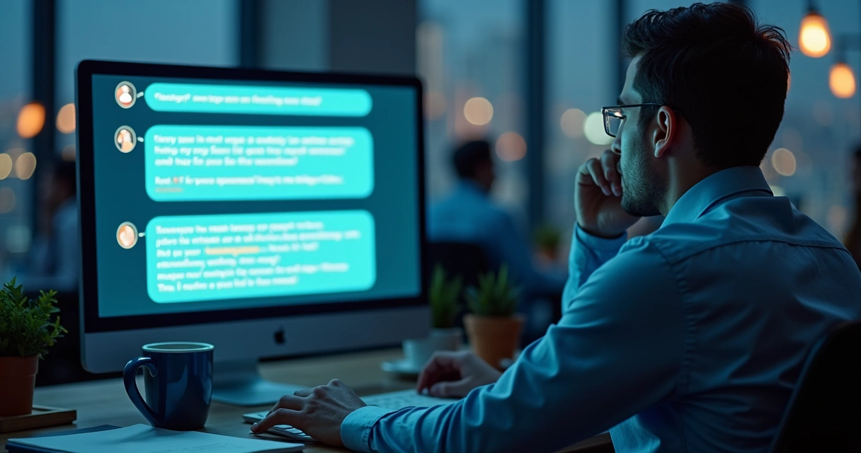 Pessoa olhando para um chatbot em tela grande 