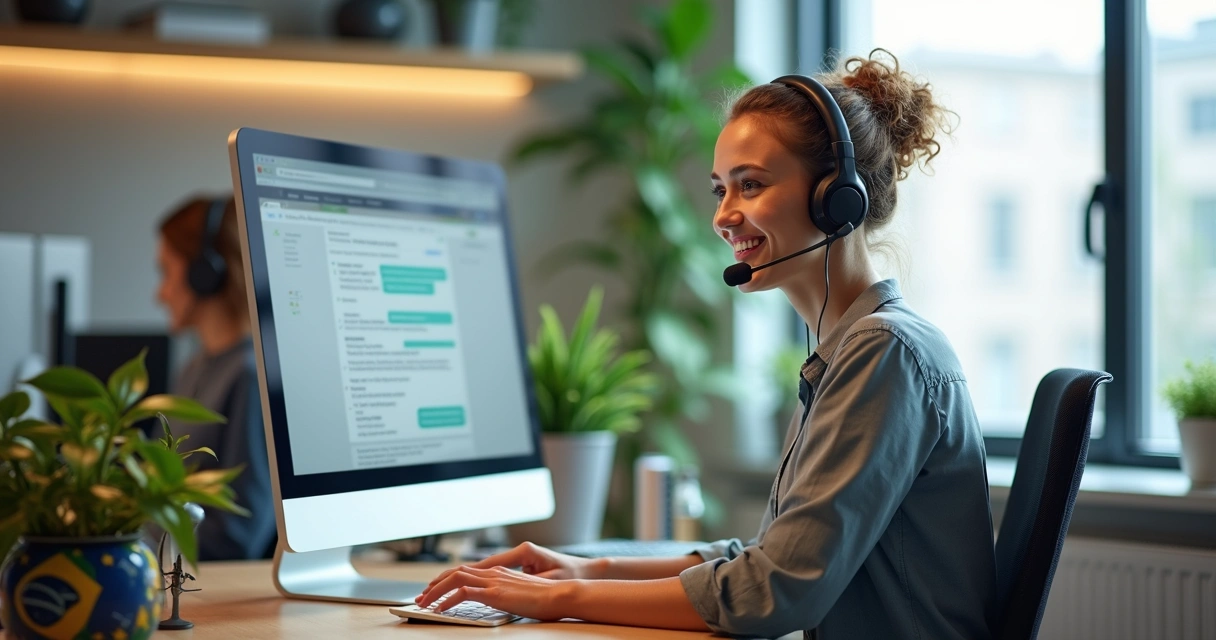 Atendente de suporte ao cliente online em ambiente de escritório 