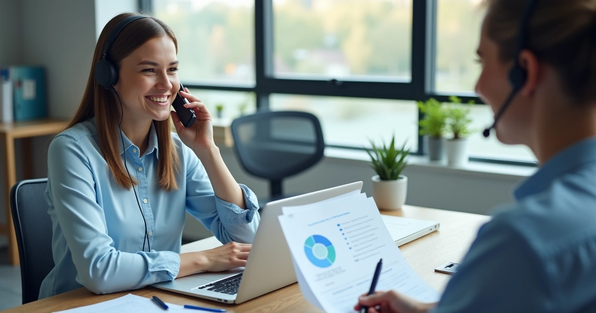Atendente prestando suporte por telefone