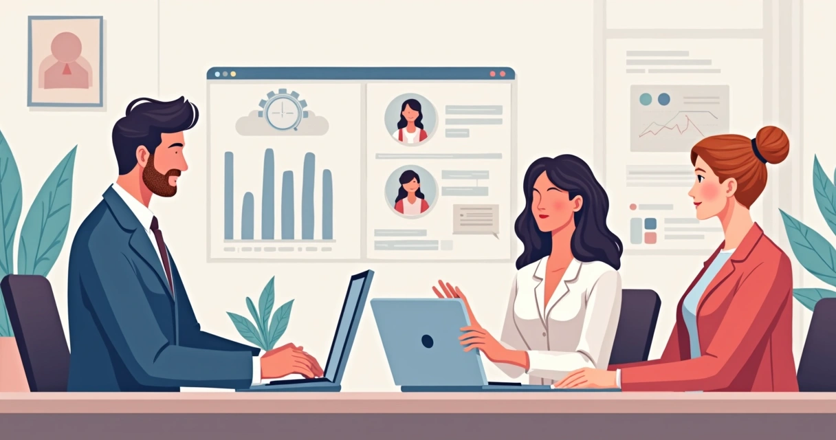 Equipe de suporte em consultoria de IA ajudando advogado