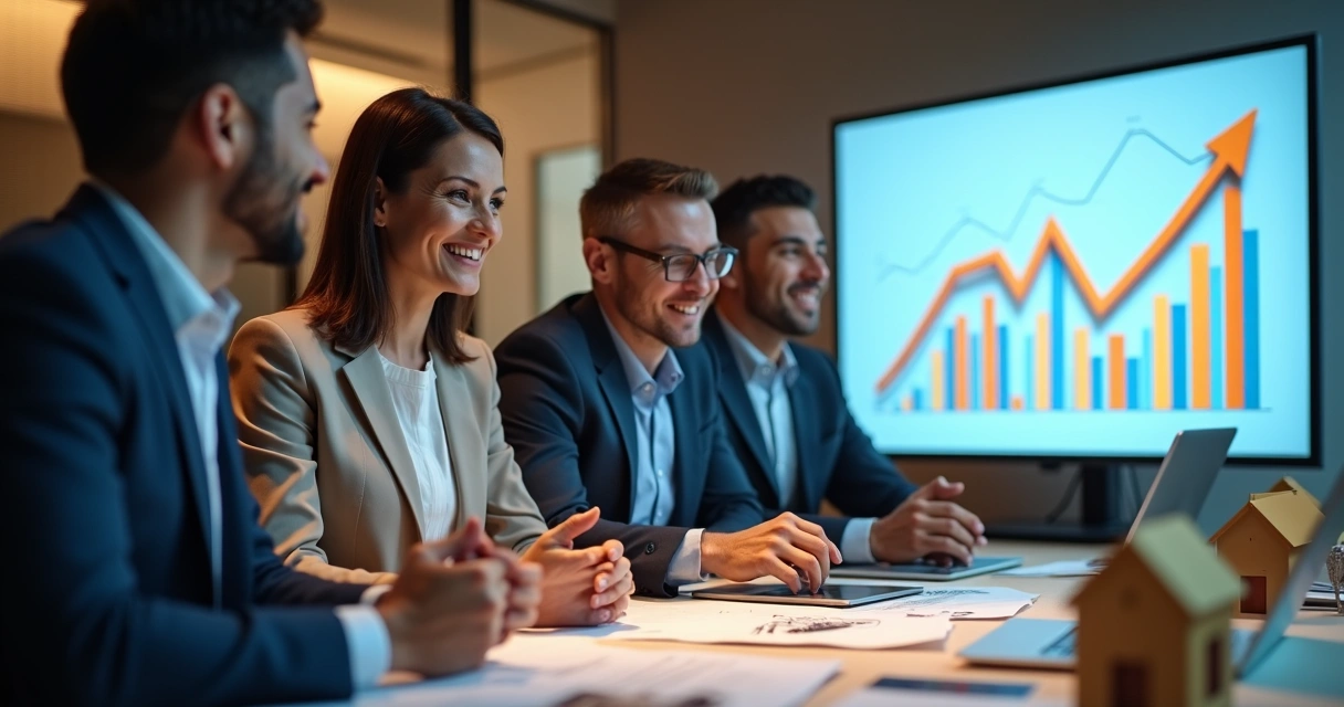 Equipe de vendas e gráfico de crescimento imobiliária 