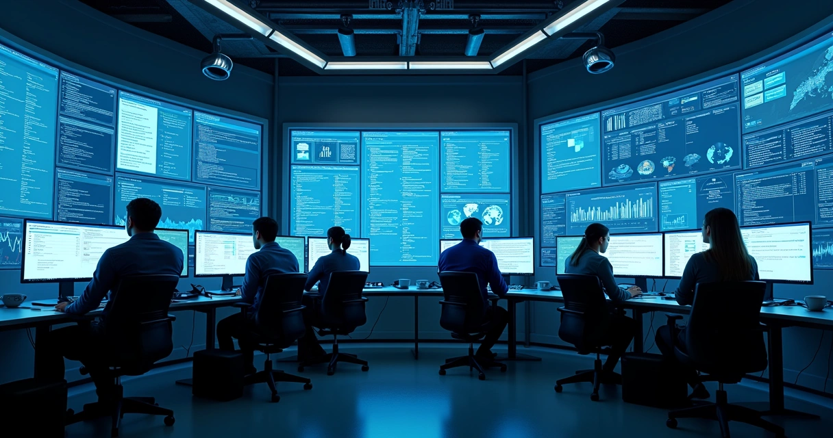 Equipe monitorando atendimentos digitais em uma central de suporte 
