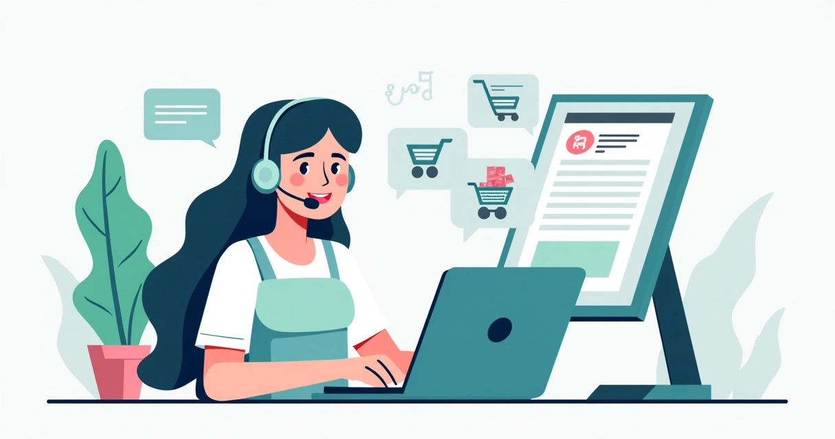 Atendente em escritório respondendo perguntas sobre e-commerce 