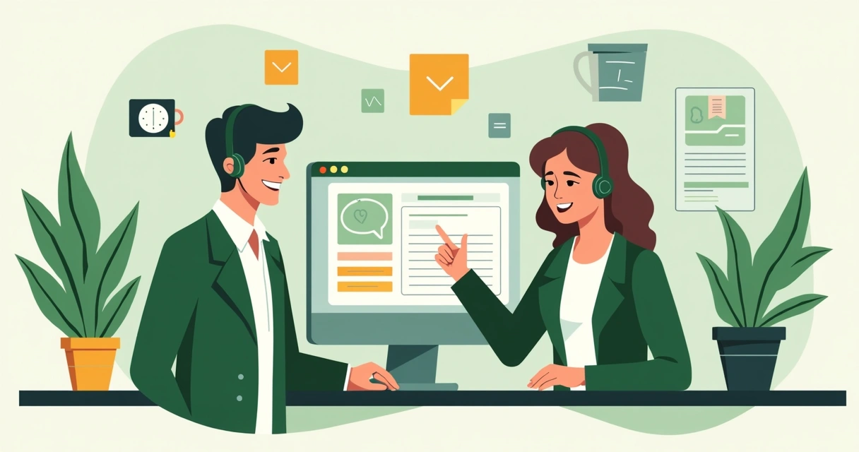 Atendente financeiro auxiliando empreendedor no computador 