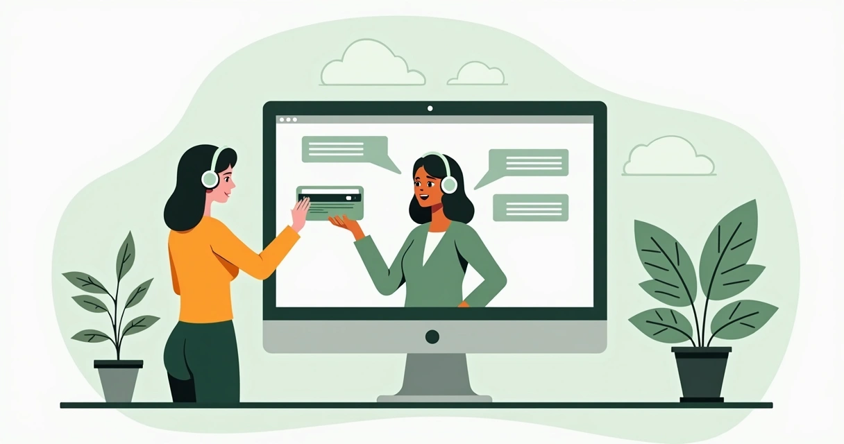 Atendimento humano auxiliando cliente em checkout digital 