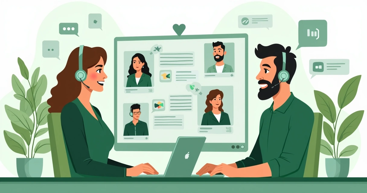 Equipe de suporte humano auxiliando cliente digital 
