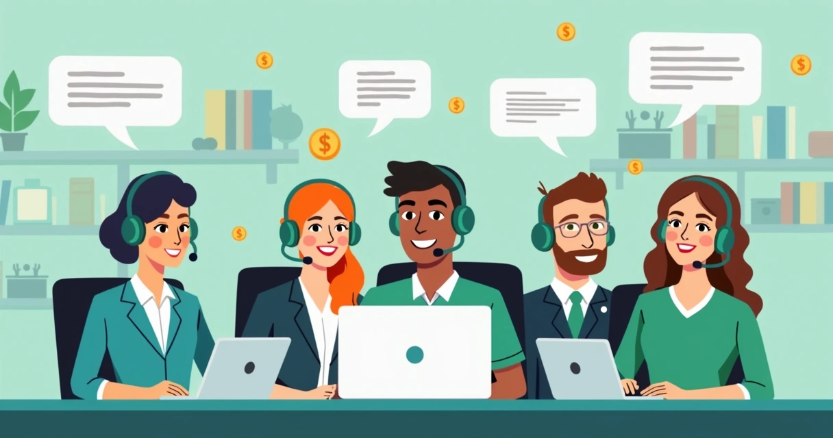 Equipe de suporte atenciosa auxiliando vendas digitais 