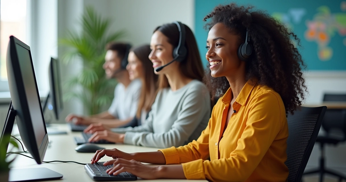 Equipe apoiando clientes em plataforma de cursos online 