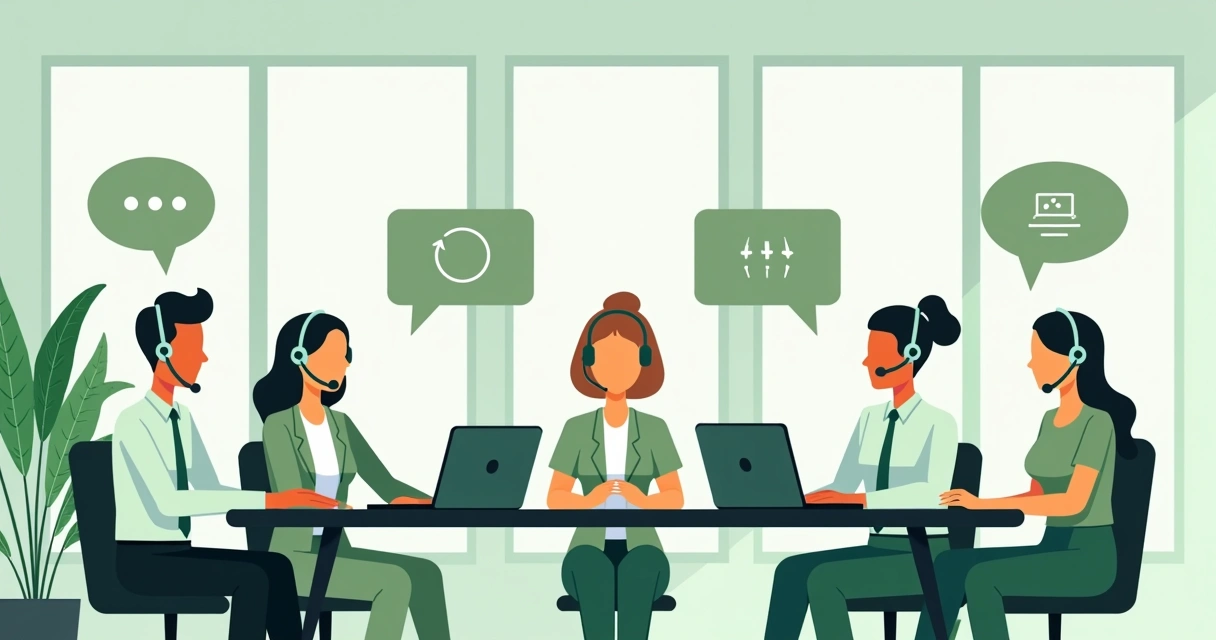 Equipe de suporte atendendo clientes no escritório 