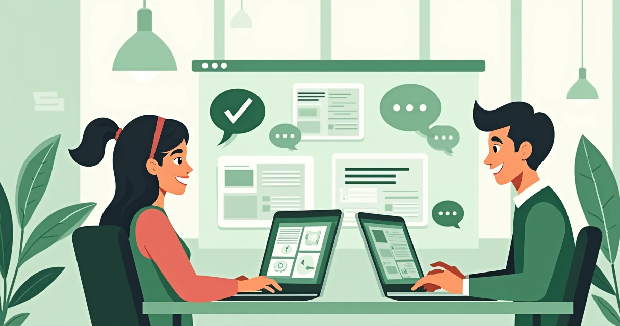 Equipe de suporte analisando documentos e conversando com cliente via chat 