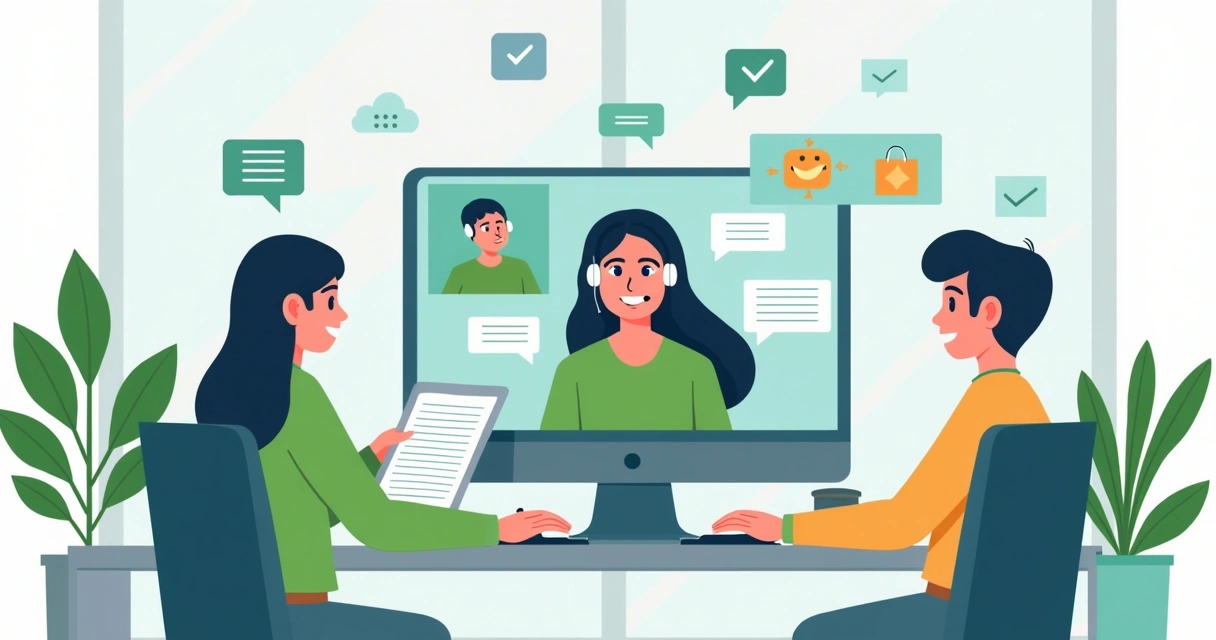 Time de atendimento conversando com cliente no computador 