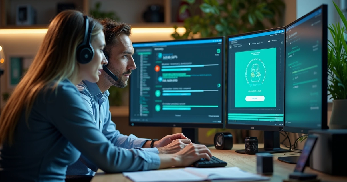 Analista de suporte orienta atualização de software empresarial 