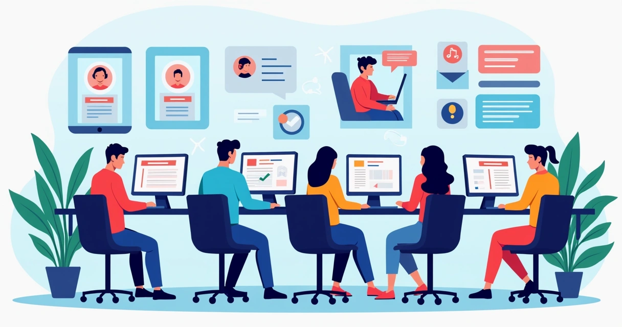 Equipe atendendo clientes em diferentes canais de comunicação 