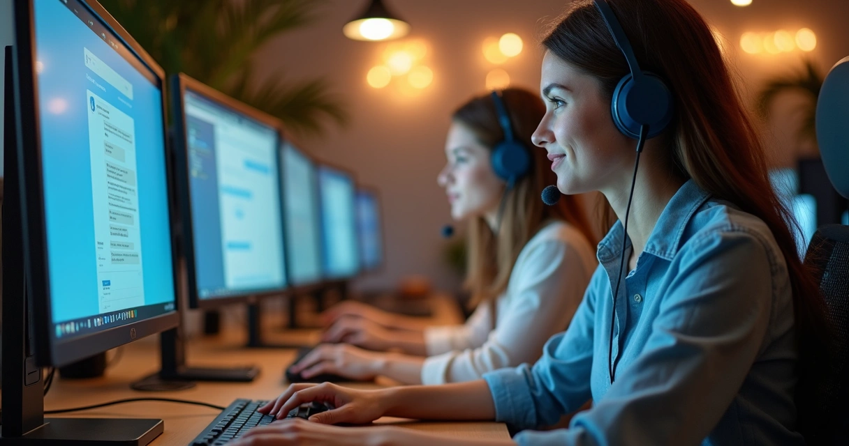 Equipe de suporte atendendo clientes online