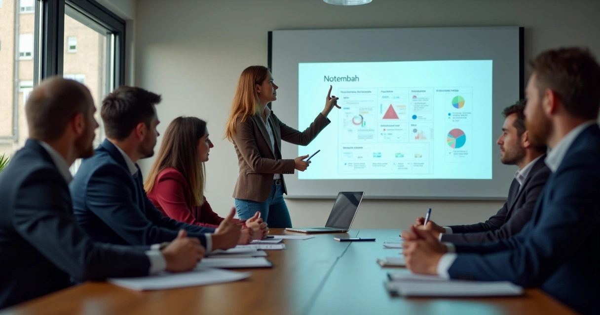 Consultora explicando passo a passo do Notion para equipe de liderança 