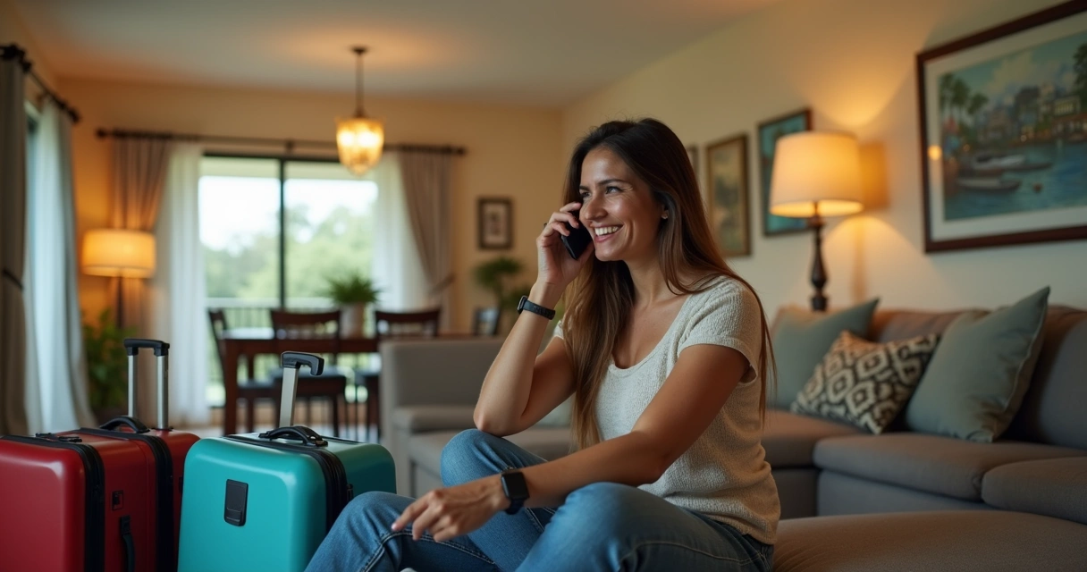 Mulher brasileira recebendo atendimento em português em casa de temporada em Orlando