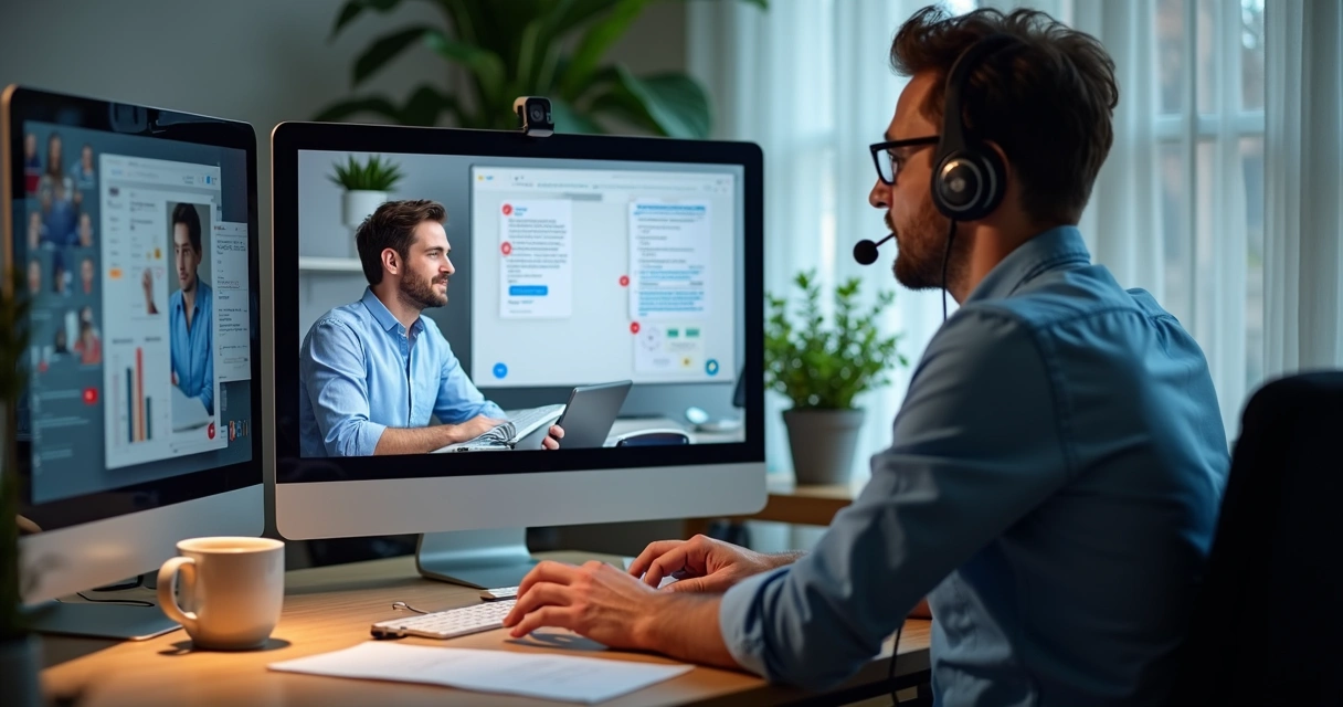 Afiliado conversando com produtor pelo computador 