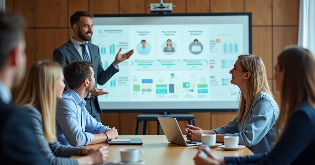 Consultor explicando suporte psicológico em empresa 