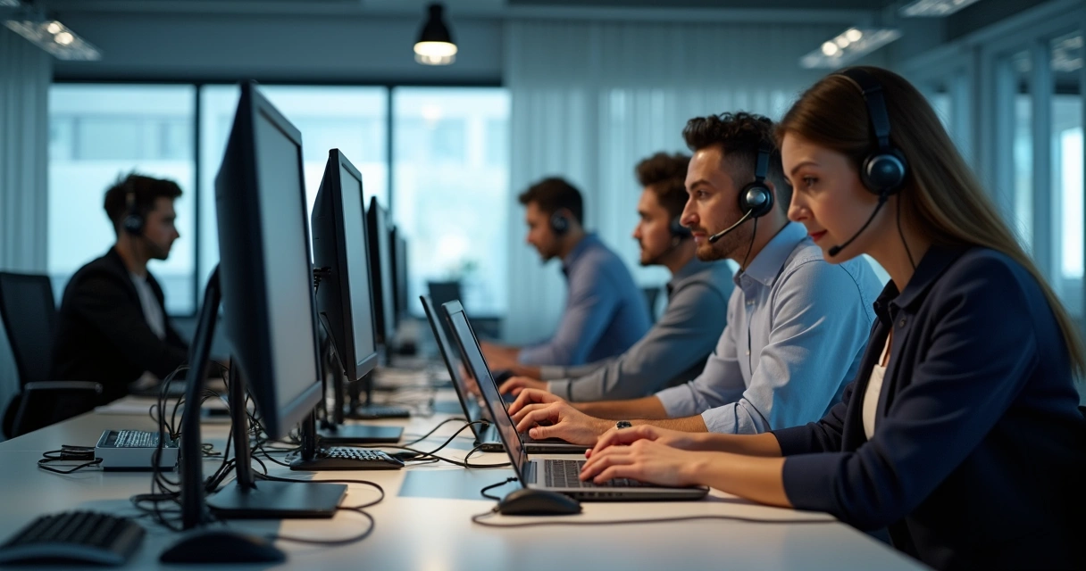 Equipe de suporte técnico em ambiente corporativo 