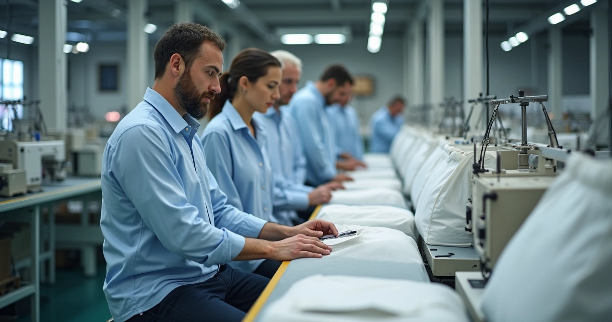 Especialista realizando suporte técnico em fábrica de big bags
